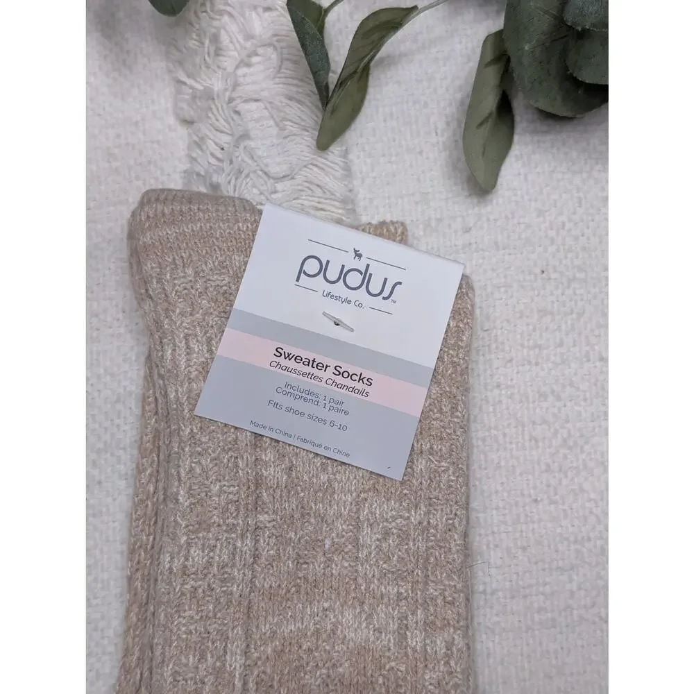 Pudus Over The Knee Socks in Beige